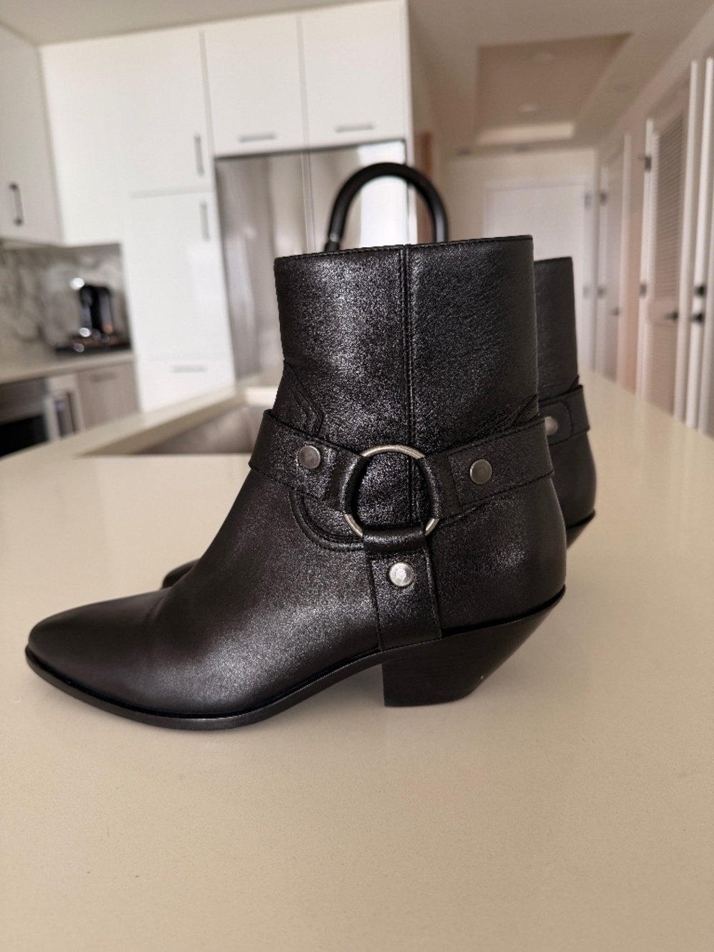 Saint Laurent Black Leather Harness Ankle Boots Size 38